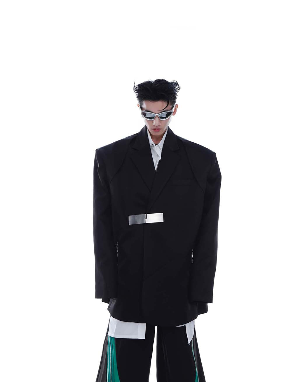 Metal buckle design suit jacket P1155