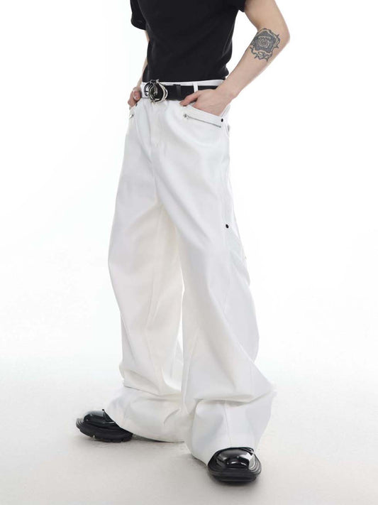 Zipper design loose pants P1146