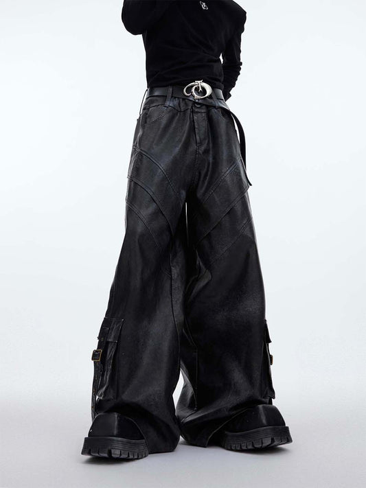 Big Pocket PU Leather Pants P1100