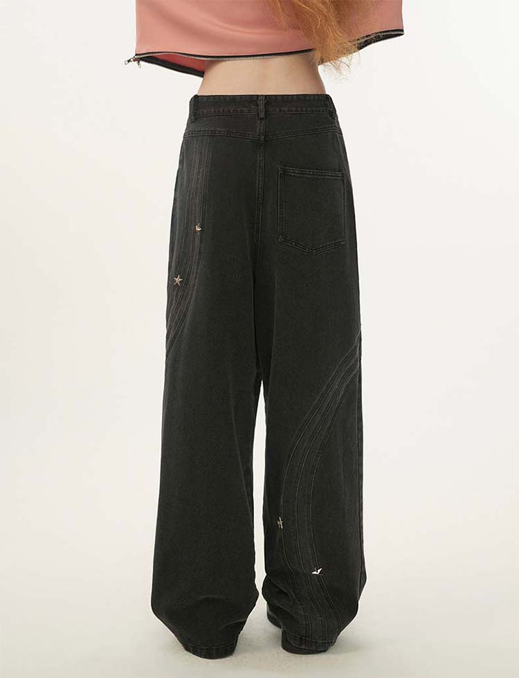 Retro Wide Leg Star Jeans P1311