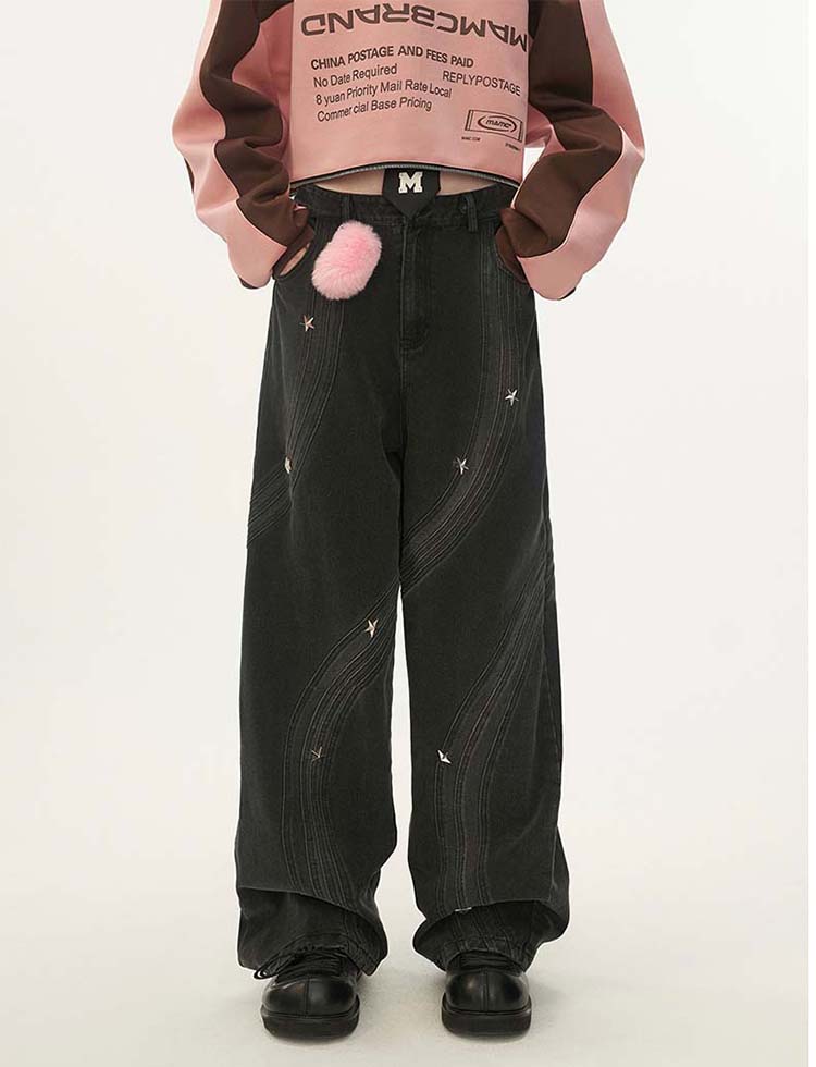 Retro Wide Leg Star Jeans P1311