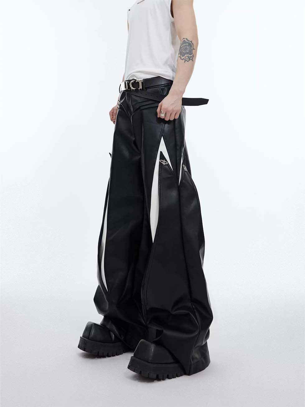 Wide leg leather pants P1091