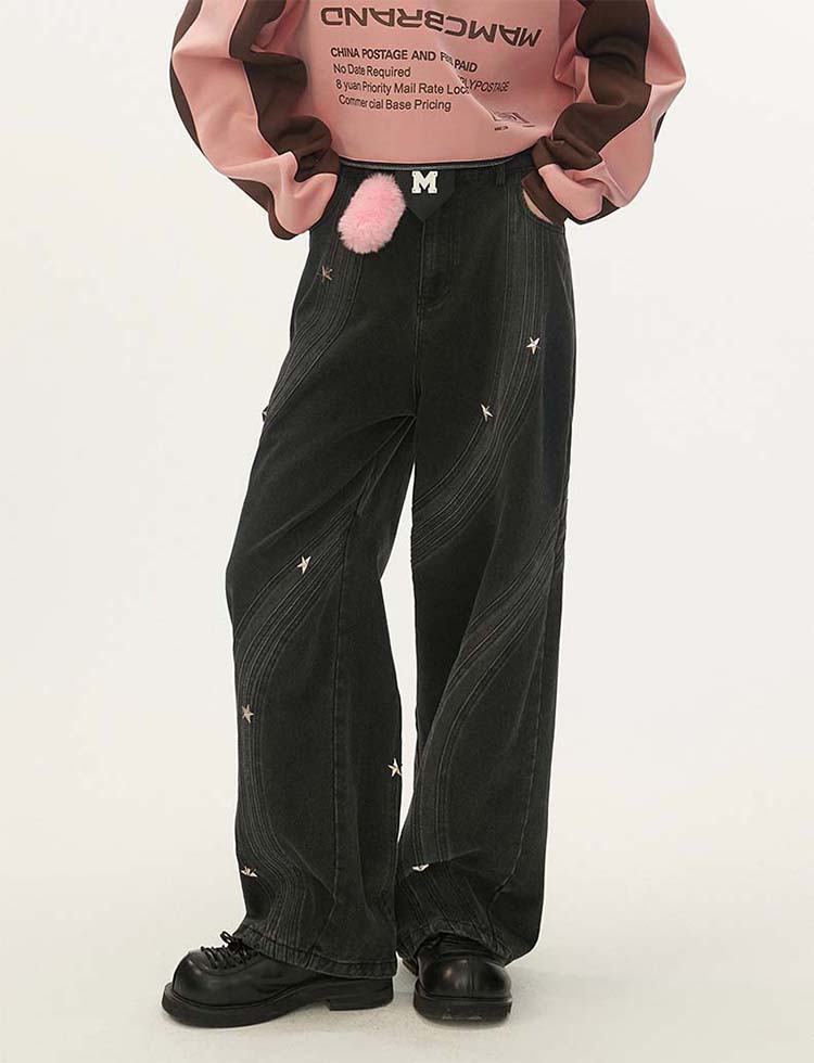 Retro Wide Leg Star Jeans P1311