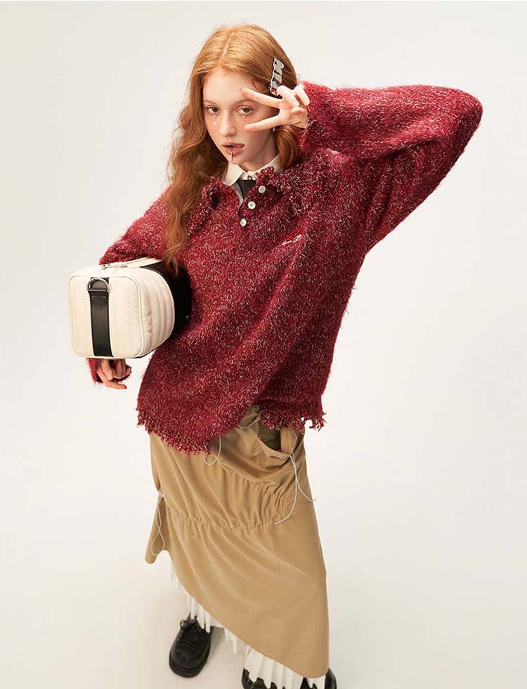 Polo button long sleeve sweater P1304