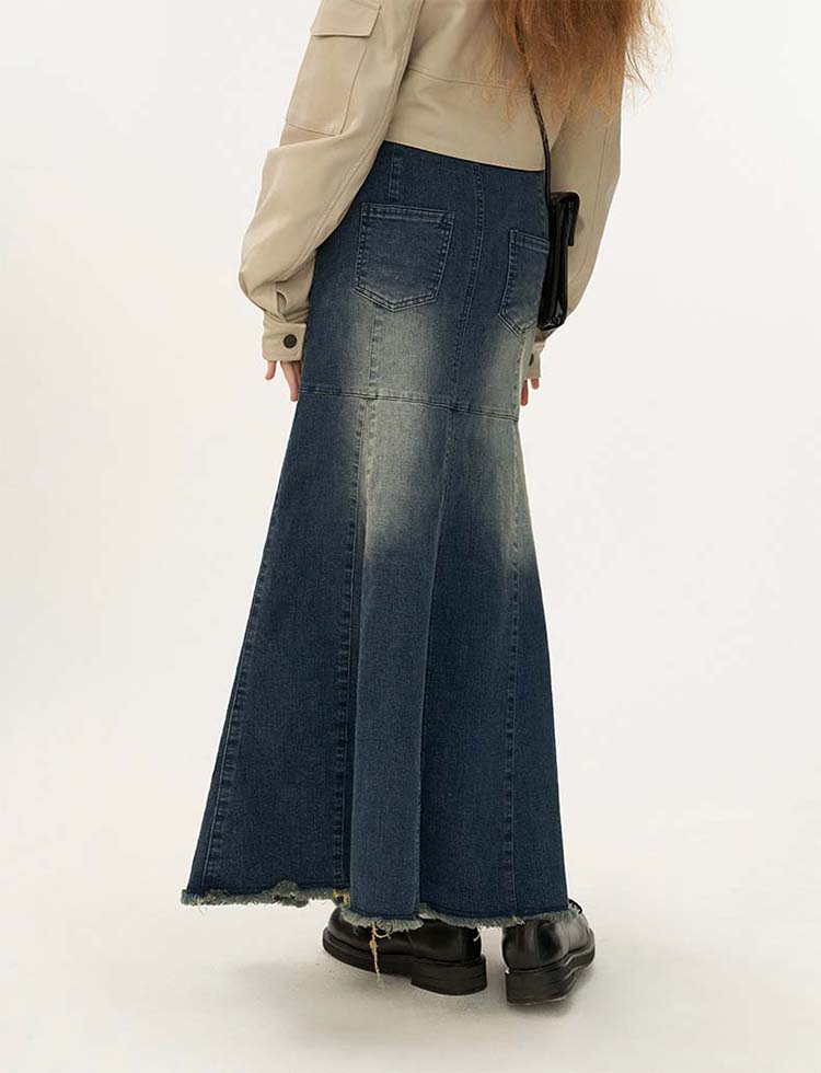 Star rivet slit denim skirt P1310