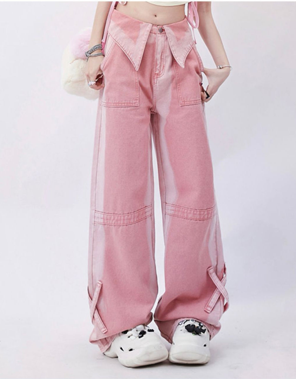 Lapel design straight wide pants P941