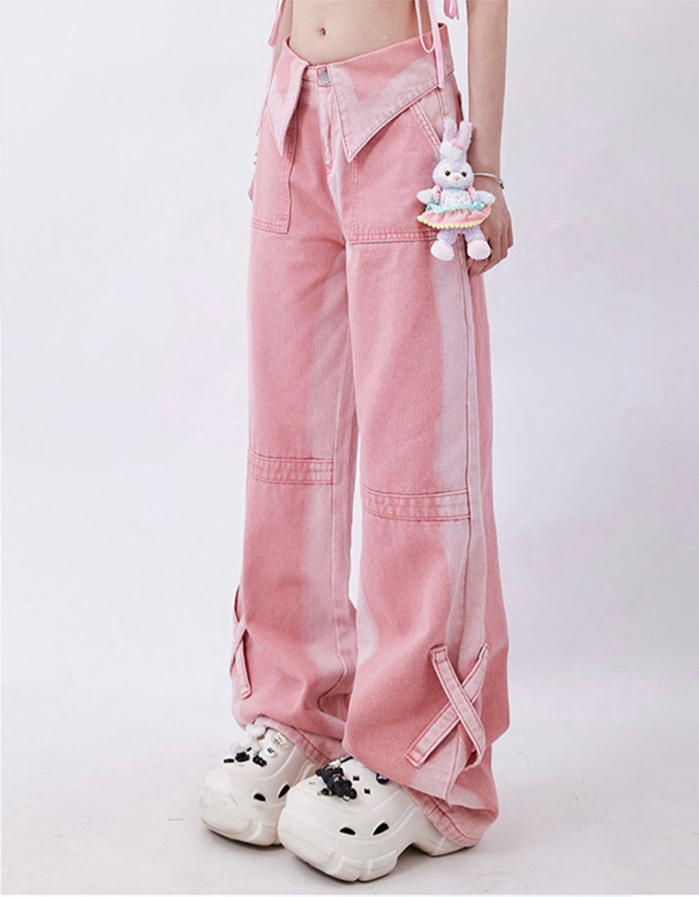 Lapel design straight wide pants P941