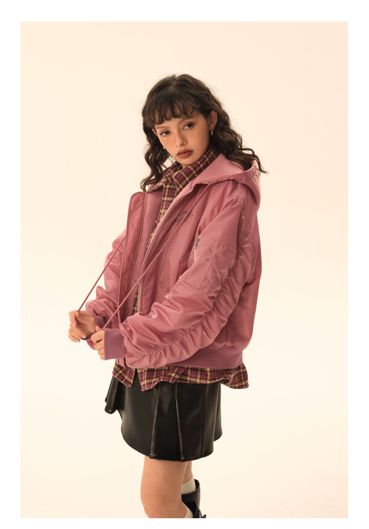 Side pocket hood bomber jacket P245