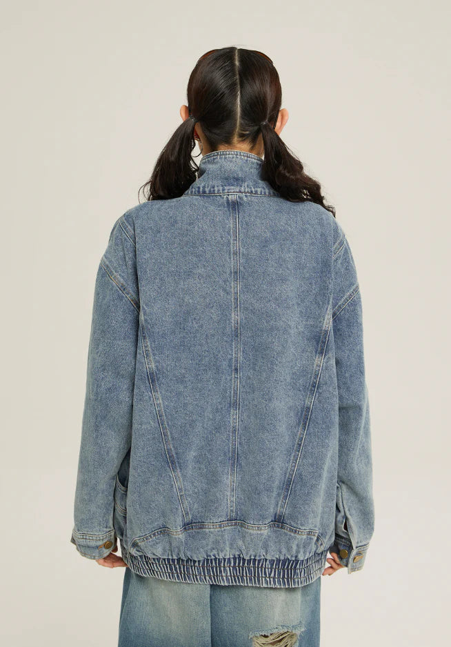 Stand neck denim jacket P036