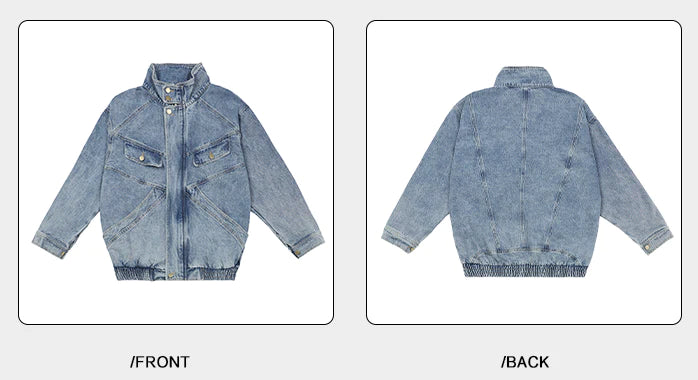 Stand neck denim jacket P036