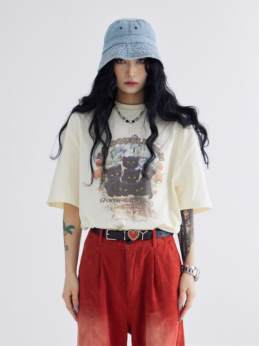 Loose Casual Cat T-shirt P078