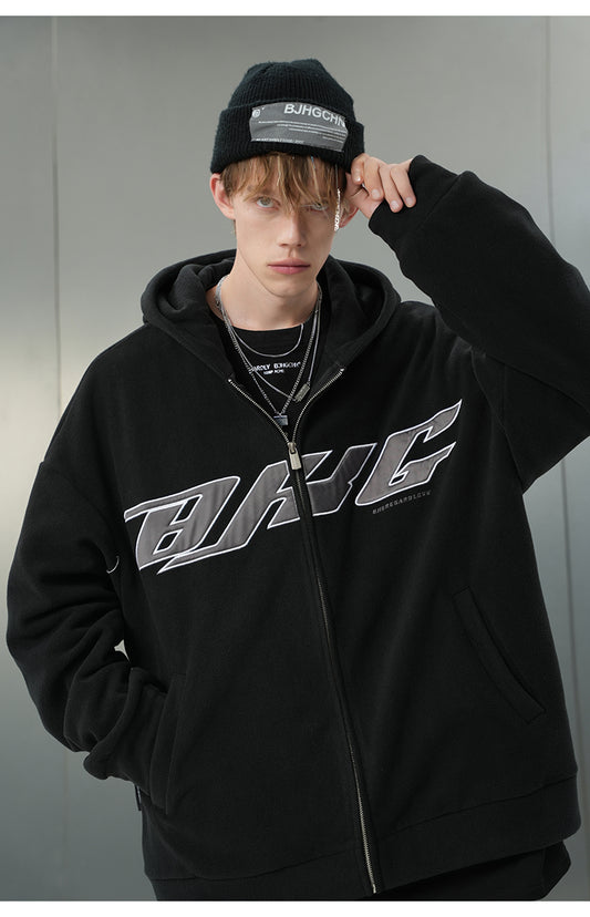 Oversized zip logo hoodie P088